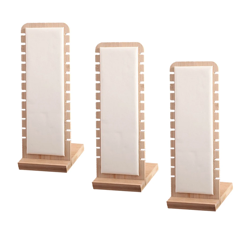 

3x Modern Bamboo Necklace Jewelry Tabletop Display Boards 27x10cm Neckchain Display Stand