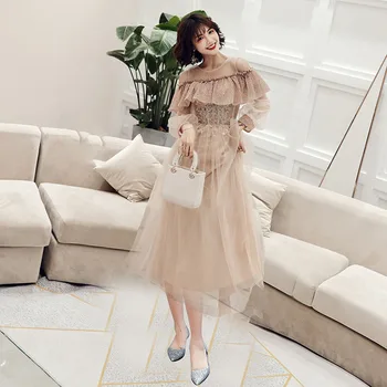 

Elegant Off Shoulder Lady Evening Party Dress Retro Slim Long Qipao Cheongsam Exquisite Summer New Mesh A-line Robe De Soiree