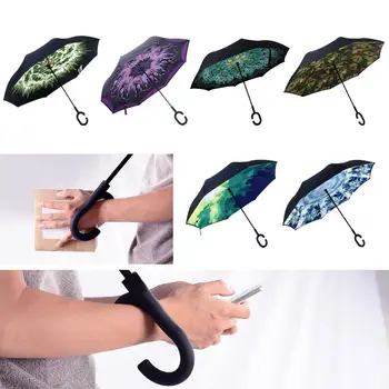 

Double-Layer Reverse Umbrella Straight Rod Car Weatherproof Windproof Umbrella for Women with Uv Protection Upside Down Umbrella