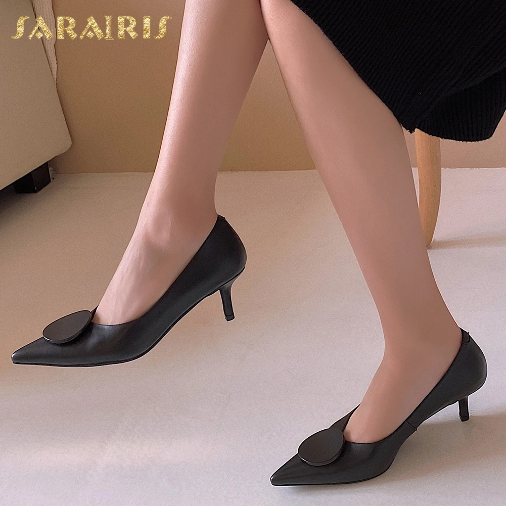 

Sarairis 2020 New Fashion Large Size 43 Genuine Cow Leather Thin Heels Shoes Woman Pumps Pointed Toe Slip-On Office Lady Pumps
