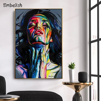 

1 Pieces Francoise Nielly Colorful Woman Face Sexy Girl Wall Posters Canvas Oil Paintings Home Decor Pictures For Living Room