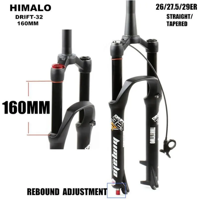

HIMALO-MTB Suspension Air Fork for Travel, Rebound Adjustment, Quick Release, QR Tapered Straight Tube, 160mm, 26, 27.5, 29er
