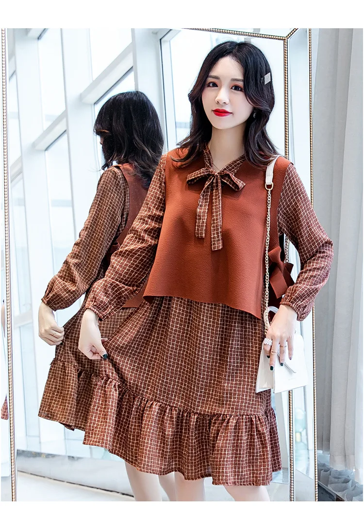 Fashion Womens Breastfeeding Dresses Autumn Winter Maternity Pregnant Nursing Dress 2 Pcs Long Sleeve Ruffles Pregnancy Clothes (14)