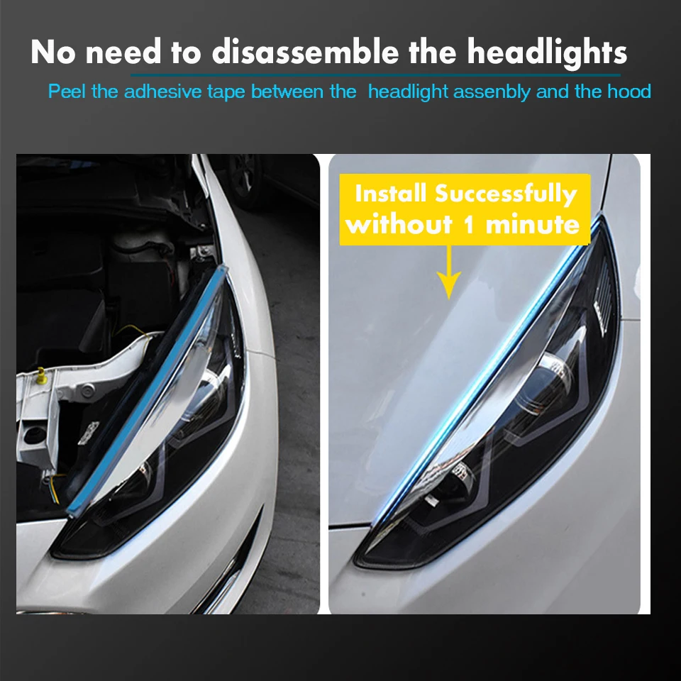 2pcs Led DRL Turn Signal Light Strip Flexible Waterproof Auto Headlight Surface Decorative Lamp Car Daytime Running lights 12v