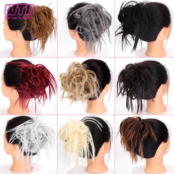 

WTB Messy Fluffy Synthetic Chignon for Women Curly Elastic Band Updo Wrap Ponytail Hair Extensions Black Grey
