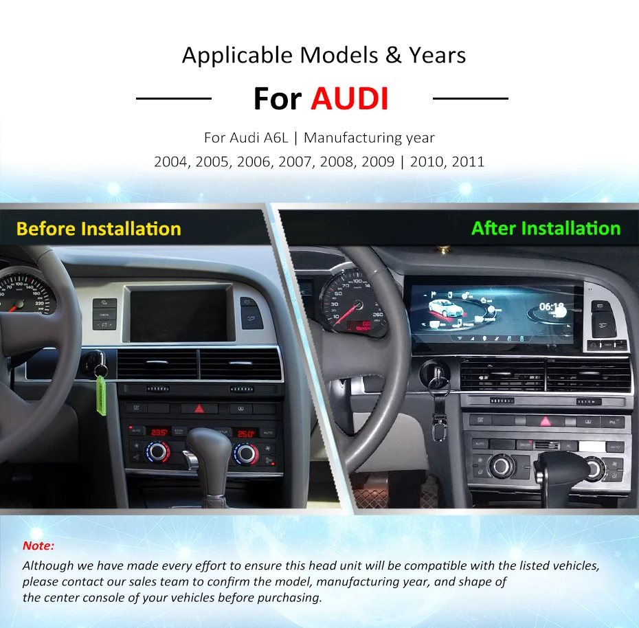 Excellent Kukuz 10.25" Android DVD Playerfor Audi A6 A6L 2010 2011 Car GPS Navitation Octa core Bluetooth GPS Radio WIFI Stereo 4G Video 1