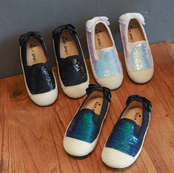 

2019 Autumn New Girl Shoes Kids Sequins Fashion Wild Casual Shoes Bow Soft Bottom Shallow Shoes Big Girl Size 23-27