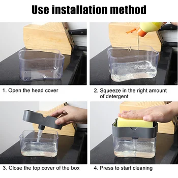 

Manual Press Soap Dispenser Double Layer with Sponge 2 in 1 Scrubber Holder Kitchen Bathroom Supplies _WK