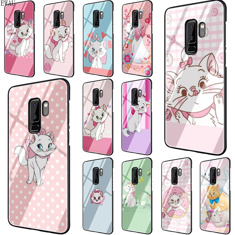 EWAU розовый Мари аристократы Cat Чехол из закаленного стекла для телефона для samsung S7 S8 S9 S10 Note 8, 9, 10, плюс A10 20 30 40 50 60 70