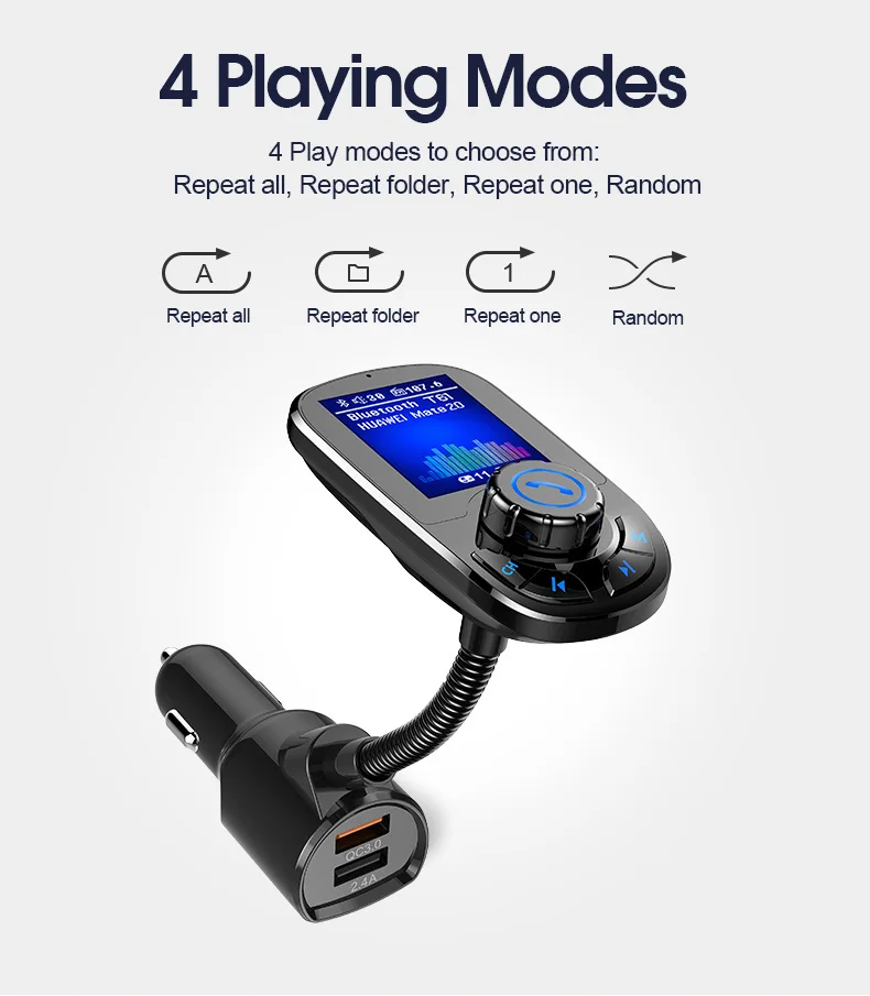 JINSERTA Bluetooth 5,0 приемник громкой связи fm-передатчик Автомобильный mp3 плеер двойной USB QC3.0 зарядное устройство светодиодный дисплей AUX без потерь музыка