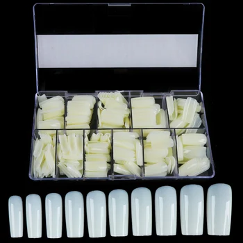 

500pcs/Box False Nails Tips Long Coffin Stiletto Natural Clear Artificial Fake Nail Display Practice Gel Polish Manicure NT1625