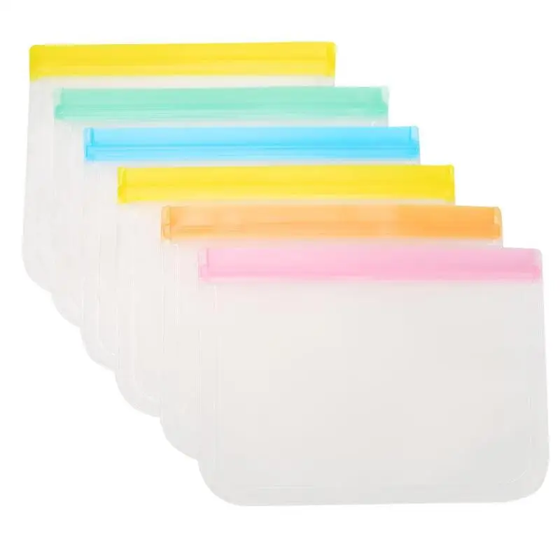 Colorful 6pcs 6/10 шт. PEVA силиконовые фрукты Еда мешков контейнеров герметичный многоразовый сохраняет свежесть уплотнитель пакетов для фруктовые конфеты Гайка закуски сумка для хранения - Цвет: Colorful 6pcs