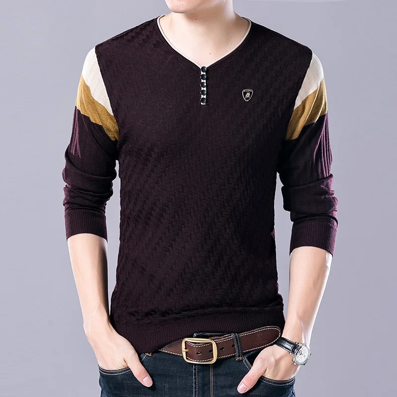 YUSHU новые модные брендовые шерстяные свитера для мужчин Slim Fit брендовые Вязаные Пуловеры Мужская одежда Повседневные вязаные Джемперы Pull домашние свитеры - Цвет: Красный