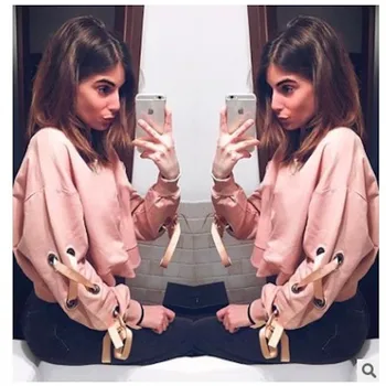 

Women Clothes korean Kawaii Basic bow harajuku shirt 2019 Autumn half Sleeve shirt looseRound Neck pink Top tees