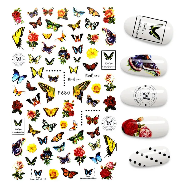 3D Nail Stickers Leaves Butterfly Panda Love Heart Design Stickers For Nails Manicure Foil Nail Art Decor pegatinas para uñas A140239