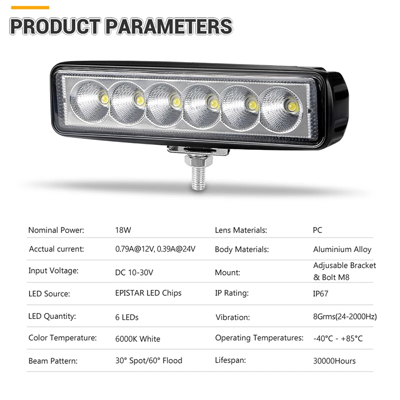 6 дюймов 18 Вт внедорожный DRL светодиодный рабочий светильник прожектор Точечный светильник 12 В 24 в дневной ходовой светильник для Jeep 4x4 ATV 4WD SUV автомобильный Стайлинг