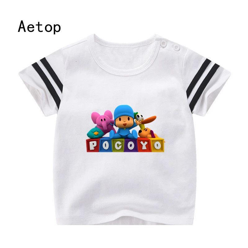 ; детская футболка с принтом Pocoyo для мальчиков и девочек; детская футболка; летние топы для малышей; футболки с героями мультфильмов - Color: as picture