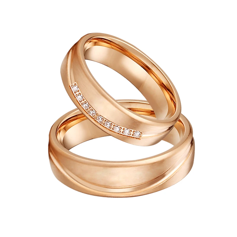 Conjunto de anillos de compromiso para hombre y mujer, sortija de titanio, Color oro rosa, sus y alianzas de enamorados|Anillos| - AliExpress