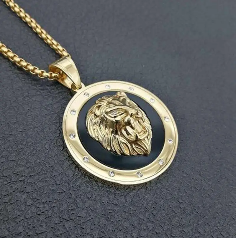 

Fashionable and Exquisite Domineering Lion Head Round Medal Pendant Necklace Hip-Hop Rock Accessories Men and Women Gifts