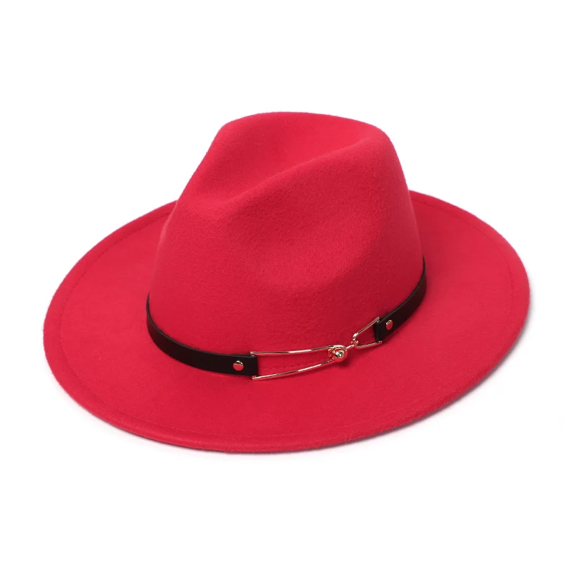 Шляпа Зимняя Фетровая шляпы Женская Фетровая Шляпа Fedora, зимние шляпы с широкими полями, осенняя мода, женская имитация шерсти, мужская фетровая шляпа - Цвет: Red