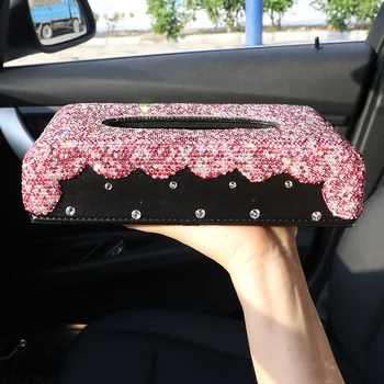 

Beautiful Women Car Tissue Box with Glitter Crystals Block Armrest Bling Bling Tissue Box Pink White Purple Great Gift for Wife