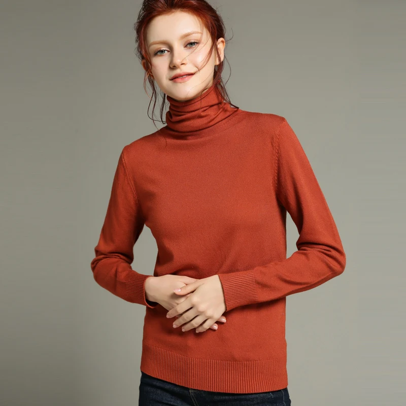 

Turtleneck Turn-down Collar High Quality Pure Cashmere High Collar Sweater Pullover Solid Color Women's Basic Sweater Slim Fit