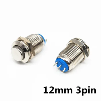 

1pc 12mm Metal Push Button Switch Self-locking Latching/Momentary Reset Waterproof High/Flat Round 3 pins Nickel plated brass