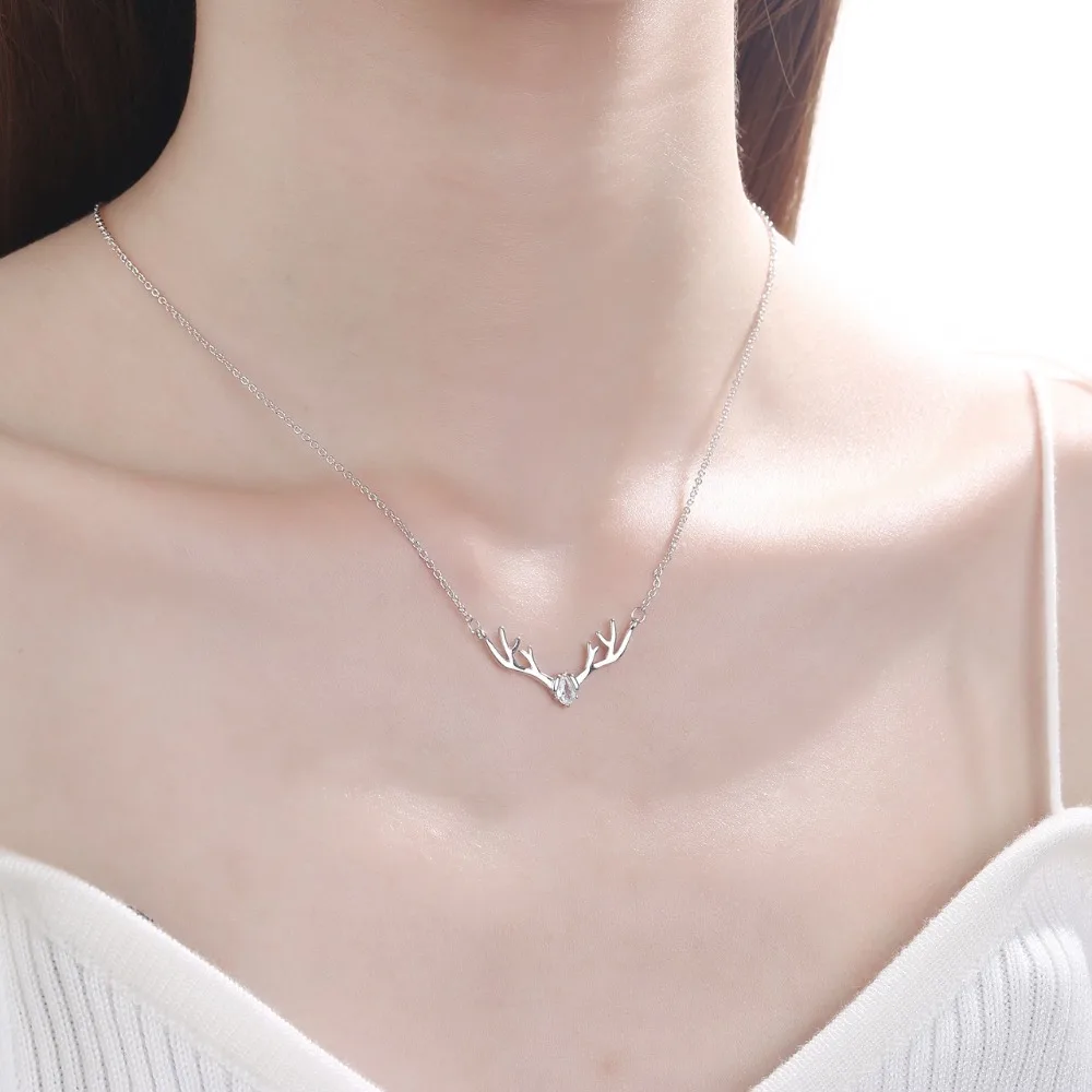 новый год 2021 подарки Deer Antler Necklaces for Women naszyjnik Charms Simple Necklace Choker Fashion Jewelery Collier Femme (5)
