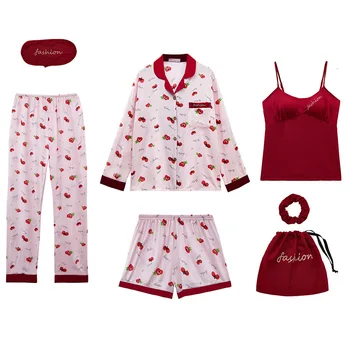 

7 Pieces Womens Pajamas Sets Pyjamas Set Sleepwear Pijama Pajamas Suit Female Sleep Wear Set Loungewear Nightwear Home Clothes