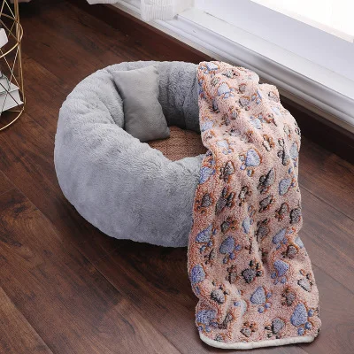 Зимние теплые коврики для кошек, мягкие короткие плюшевые спальные кровати для маленьких собак, кошачьи гнезда, спальный мешок для животных, принадлежности 11,11 - Цвет: black 4 in 1