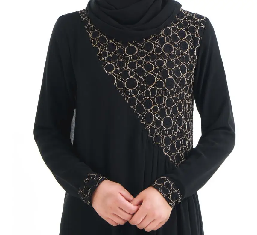 Женское мусульманское хиджаб Abaya темно синее шифоновое платье с длинным рукавом