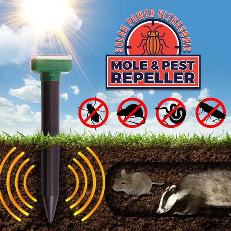 

2pcs Ultrasonic Power Solar Powered Pest Repeller Electronic Pest Chaser Gopher Groundhog Mice Mole Rat Snake Vole Rodent