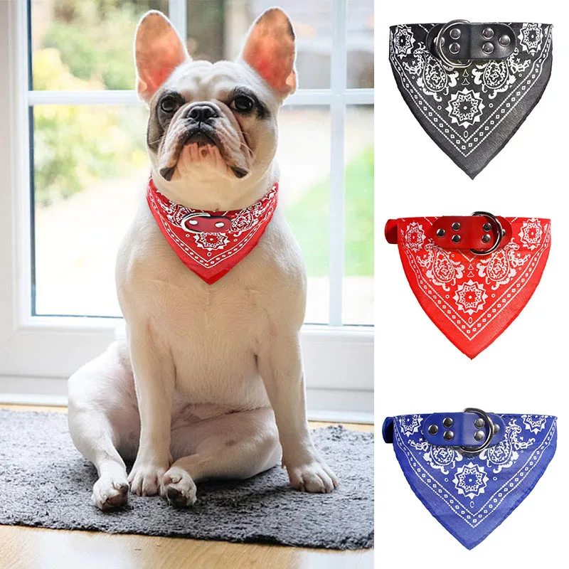 Pet Bandanas Collar for Dogs Cats Adjustable PU Leather Triangular Bibs Scarf Collar with Paisley Pattern for Puppy Accessories