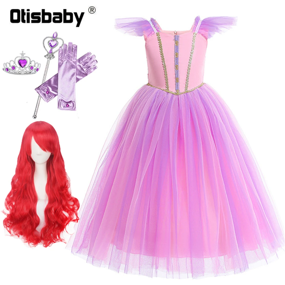 2019 Bebe Pink Girls Princess Ariel Dress Halloween Child Rapunzel Cospaly Costume Fancy Fairy Tulle Sleeve Ballet Tutu | Детская одежда