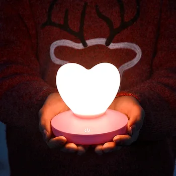 

Heart shape patted silicone night light rechargeable LED light bedside lamp girl cute patted table lamp