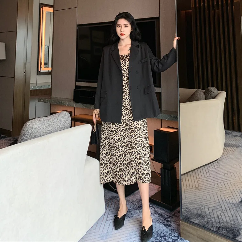 

Retro Korean-style CHIC Gray Loose-Fit Long Sleeve Suit Jacket Women's Autumn 2019 New Style Casual Mid-length Suit