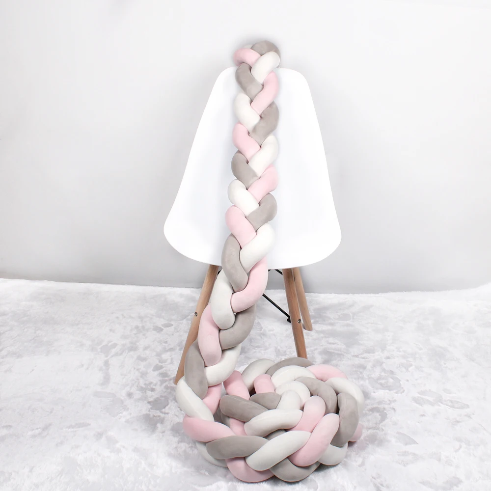 2.5M 3M Length Knot Newborn Bumper Long Knotted Braid Pillow Baby Bed Bumper in the Soft Crib Infant Room Decor