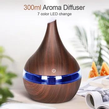

300ml USB Electric Aroma Air Diffuser Wood Grain Ultrasonic Air Humidifier Cool Mist Maker With 7 Colors Lights For Home