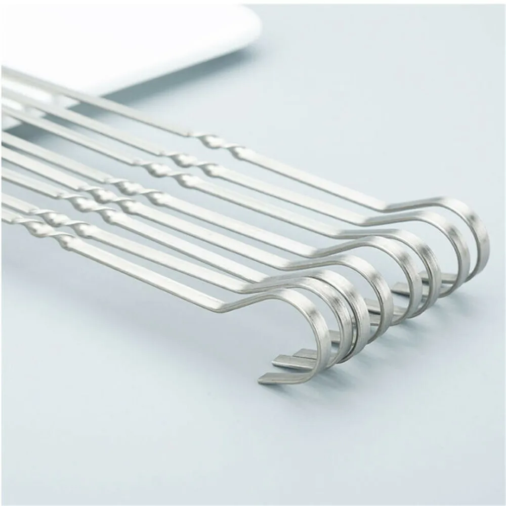 Barbecue Skewers 12pcs 38cm Stainless Steel Long Handle Bbq Forks Set Flat Heavy Duty Outdoor Camping Tools