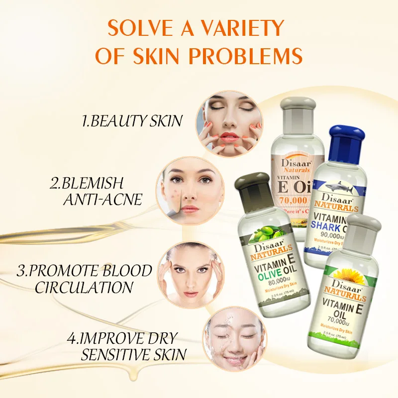 Disaar Natural Vitamin E Shark Sunflower Olive Oil 90,000 IU Moisturize Dry Skin Whitening, Moisturizing, Anti-wrinkle Face Care Disaar Natural Vitamin E Shark Sunflower Olive Oil 90,000 IU Moisturize Dry Skin Whitening, Moisturizing, Anti-wrinkle Face Care