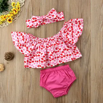 

pudcoco Newborn Baby Girl Summer Clothes Short Sleeve Red Heart Tops Shorts 3PCS Outfits