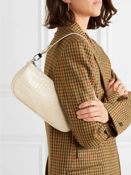  Jollque Small Shoulder Bags for Women Crocodile Leather Baguette Bag Designer Brand Black Womens Ha - 33063562791