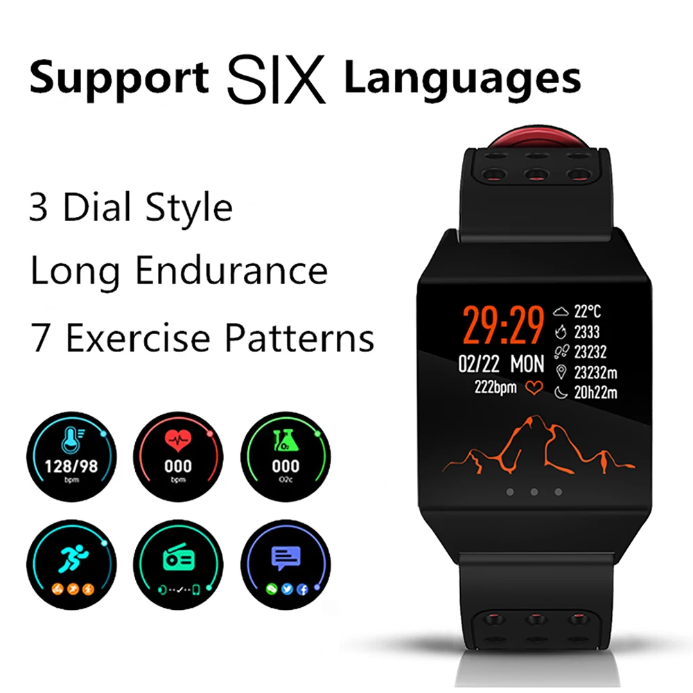 

Smart Fitness Bracelet with Big Screen Waterproof Wristband Blood Pressure Heart Rate Monitor Tracker Sport Men For Android iOS