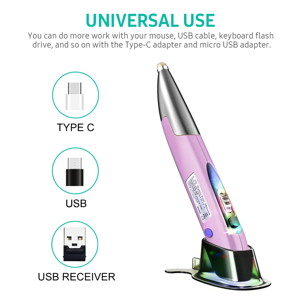 2.4GHz Optical Pen Mouse Left & Right Hands Rechargeable Wireless Optical Pocket Pen Mouse Wireless Dual Right Keys