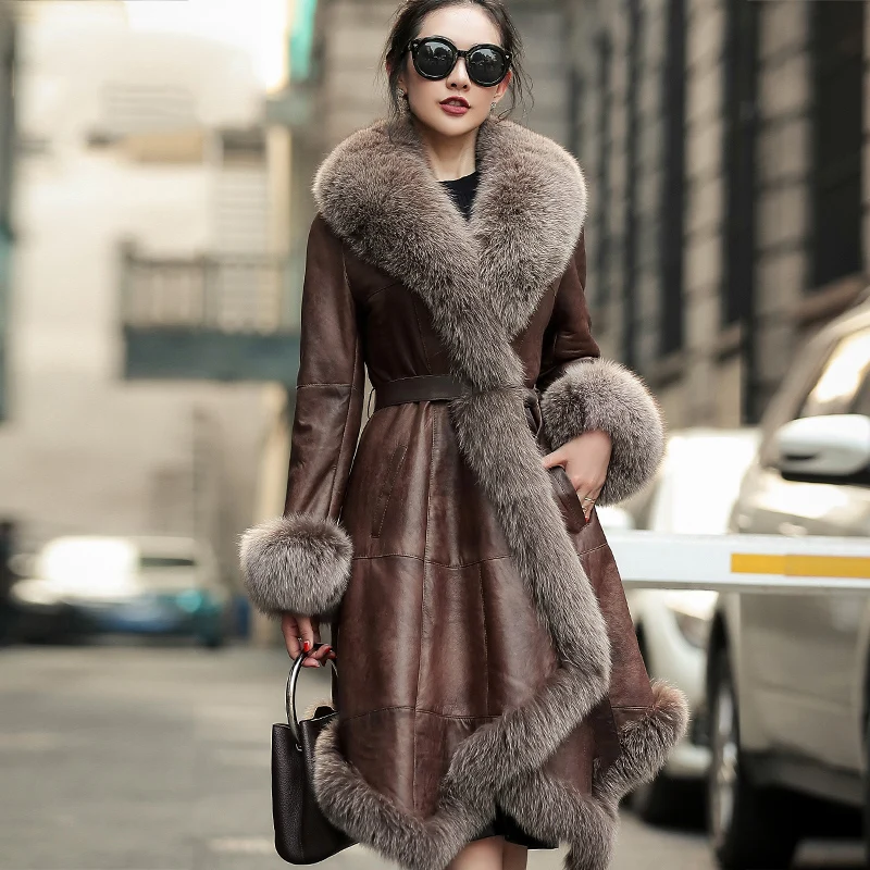 Genuine Wool Fur Coat Fox Fur Collar Winter Coats Women 2020 Slim