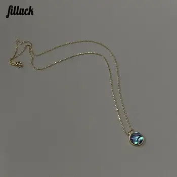 

Filluck 925 Silver Chain Abalone Shell Necklace Shiny Blue Round Small Pendant Necklace for Women 925 Fine Jewelry Gifts