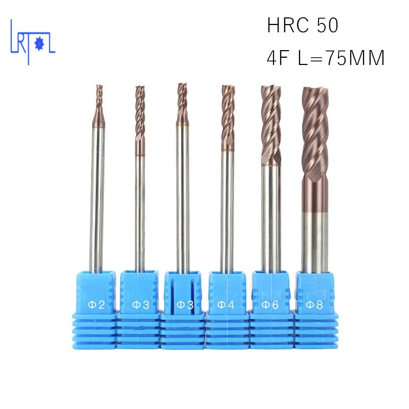 

HRC50 D3 4 5 6 8 overlength 75mm 4 Flutes Tungsten Carbide flat square End Mill of CNC Tool milling cutter of machine