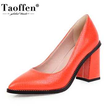 

TAOFFEN Women Pumps Shoes Spring Fashion Thick High Heels Shoes Women Stylish Pointed Toe Beads Slip On Footwear Size 31-43