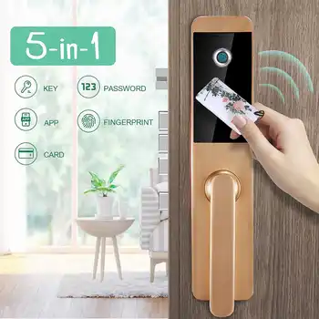 

Intelligent Door Lock 5 In1 Security Semiconductor APP Password RFID Fingerprint Lock Reliable High Strength Zinc Alloy Locks