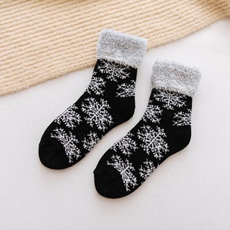 Носки зимние теплые женские хлопковые с принтом плюс бархатные утепленные Носки дышащие и удобные модные короткие носки средней длины
